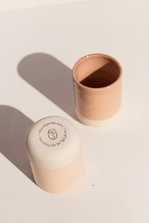 Abs Objects Sisters Mugs in ceramic, soft peach glaze on Makers' Mrkt, makers market Melbourne