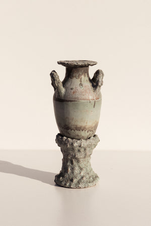 Tegan Emerson Cradled Verdigris Vessel vase and plinth on Makers' Mrkt Makers market Melbourne