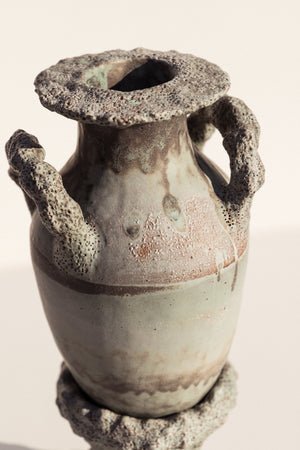 Tegan Emerson Cradled Verdigris Vessel vase and plinth on Makers' Mrkt Makers market Melbourne