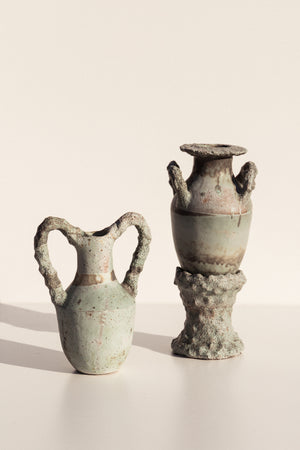 Tegan Emerson Cradled Verdigris Vessel vase and plinth on Makers' Mrkt Makers market Melbourne