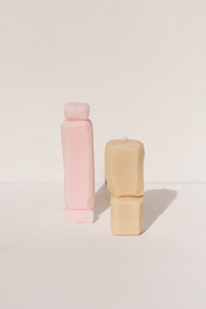 Natasha Madeiski candle duo in pink and beige on Makers' Mrkt Makers Market Melbourne
