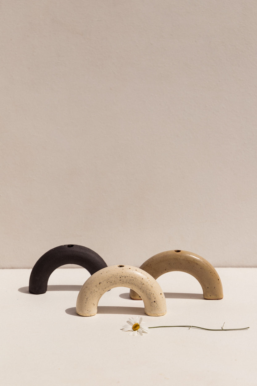 Deborah Sweeney matte black ceramic arc vase on Makers' Mrkt Makers market Melbourne